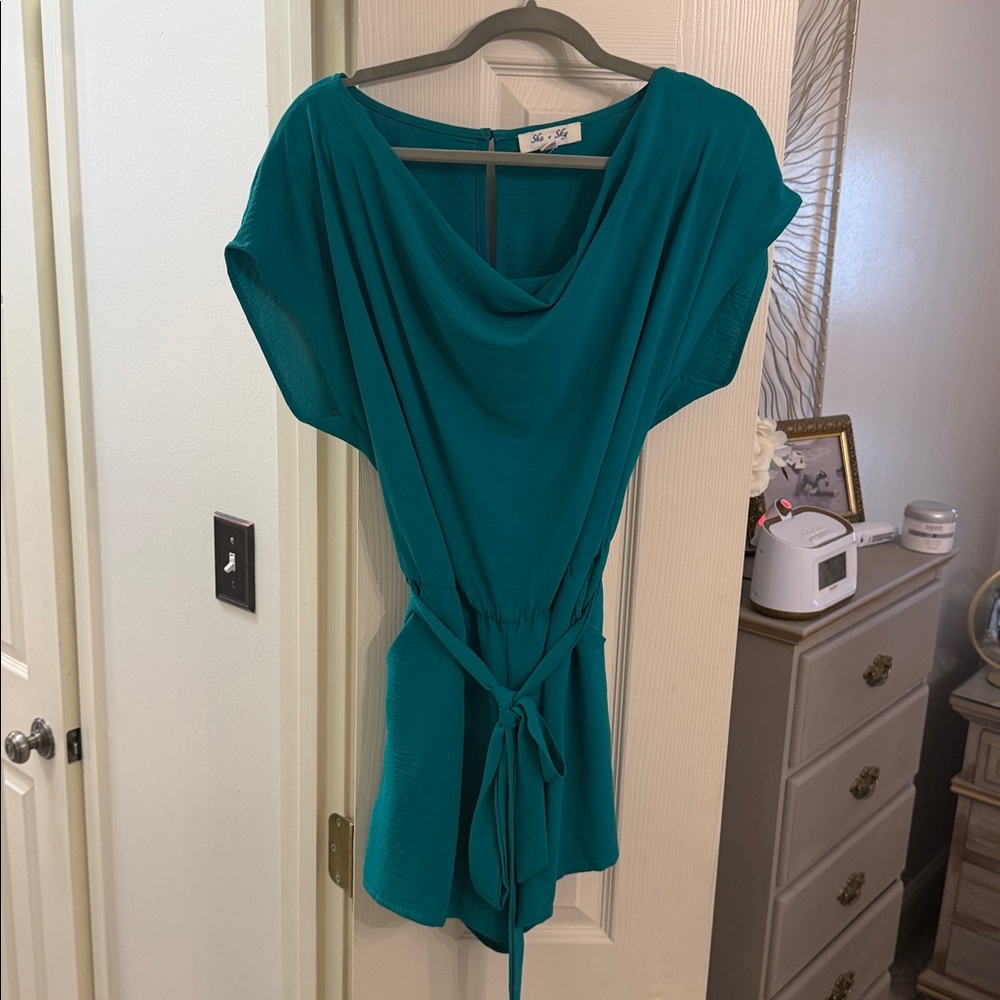 She + Sky Vibrant emerald  romper
